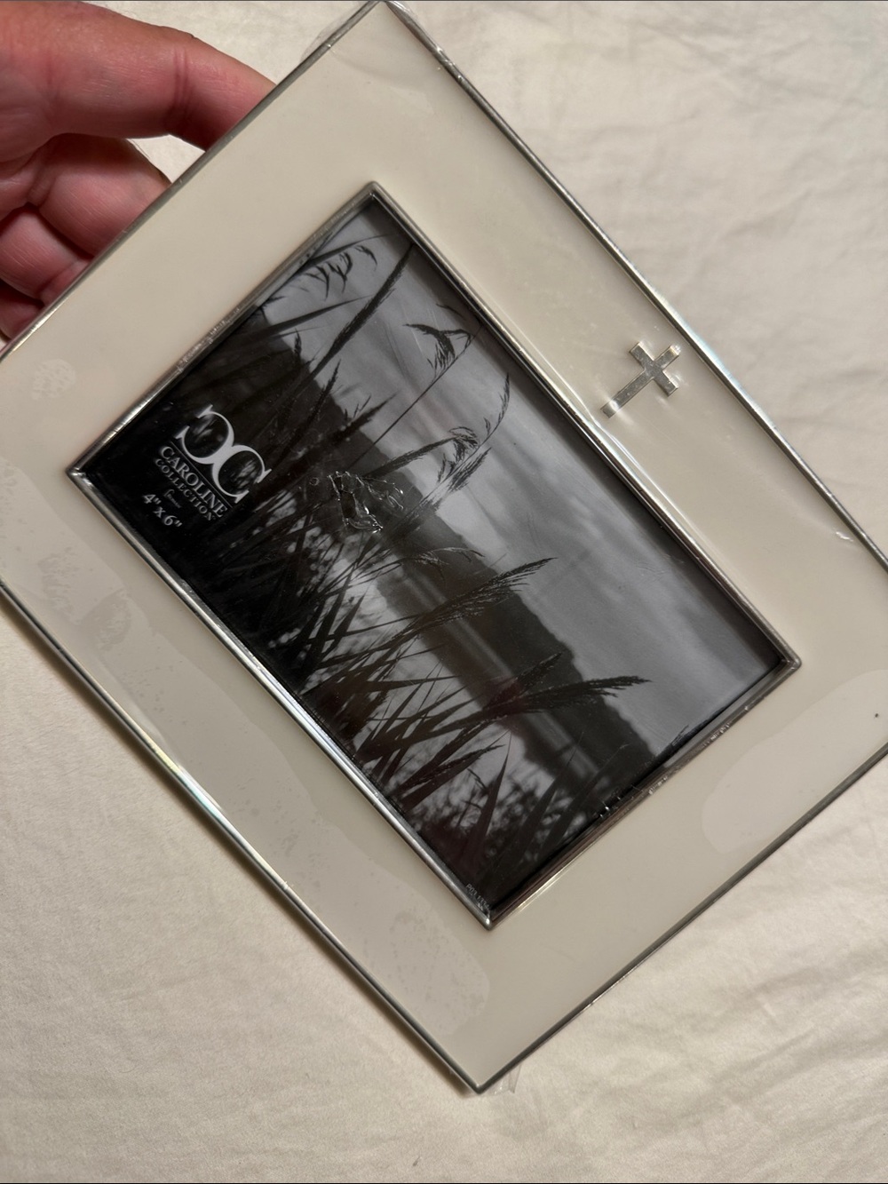 White and Silver Cross Accent Picture Frame